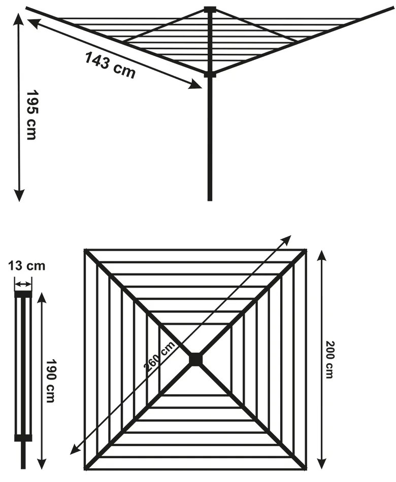 Erga Garden 5000, szabadon álló 4 karos kerti ruhaszárító 200x200x195 cm, ezüst-piros, ERG-SEP-10SUSOGRGAR50