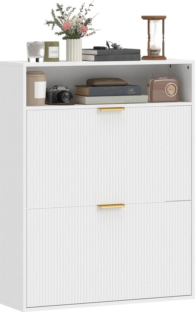 HOMCOM Slim Flip Shoe Cabinet — 2 Flip Compartments, Top Shelf, Holds 12–16 Pairs — White (31.5"x9.4"x40.4") | Aosom