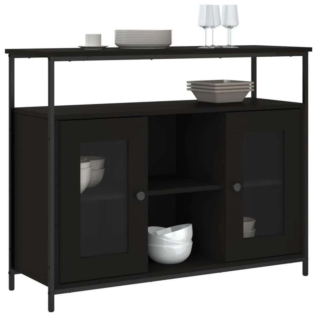 fekete szerelt fa tálalószekrény 100 x 35 x 80 cm