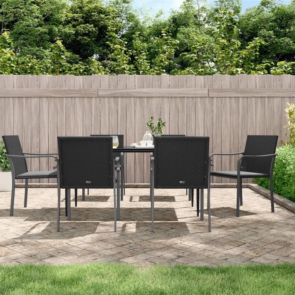 7 részes polyrattan és acél kerti étkezőgarnitúra párnával