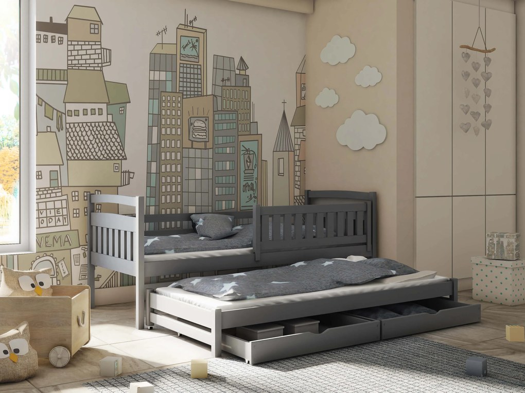 Gyerekágy 80 x 180 cm GLYNDA (ágyráccsal és tárolóhellyel) (grafit). Akció -10%. 1013022