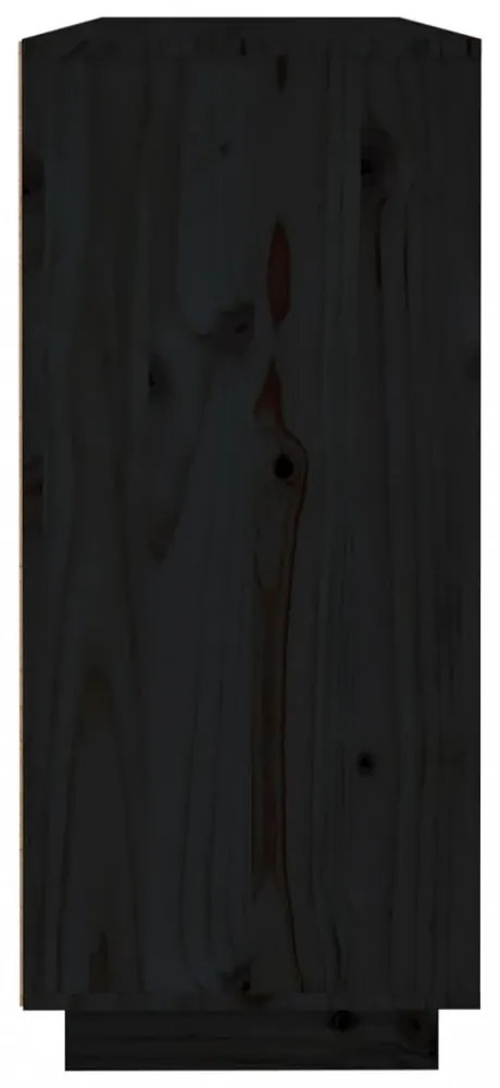 fekete tömör fenyőfa tálalószekrény 120x35x80 cm