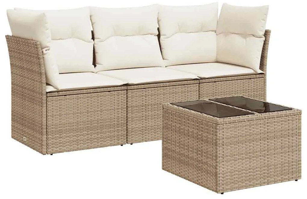 4 részes bézs polyrattan kerti ülőgarnitúra párnákkal
