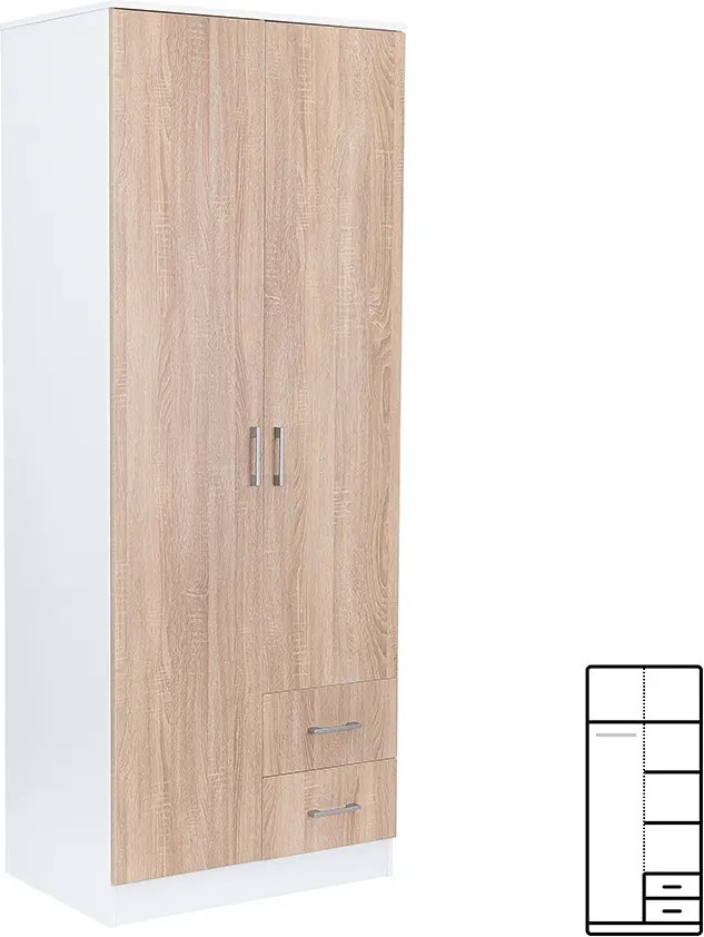 Miami gardróbszekrény 80x205 cm sonoma tölgy-fehér