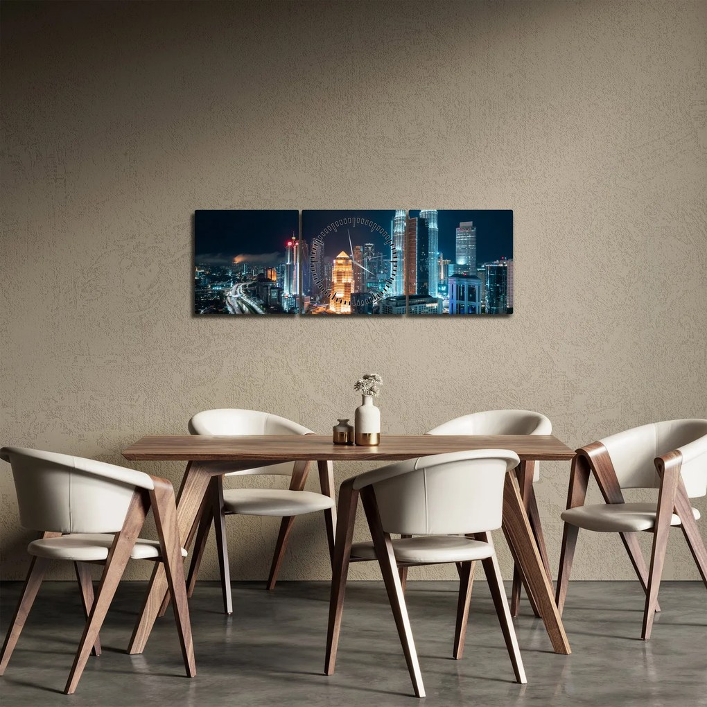 Kép - Éjszaka Kuala Lumpurban (órával) (90x30 cm)