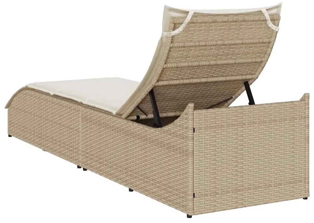 összecsukható napozóágy párnával és tárolóval bézs polyrattan