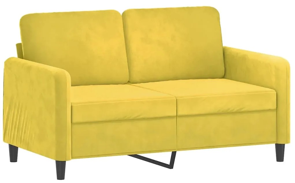 2 személyes sárga bársony kanapé díszpárnákkal 120 cm