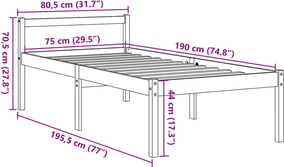 Viaszbarna tömör fenyőfa időseknek való ágy 75x190 cm