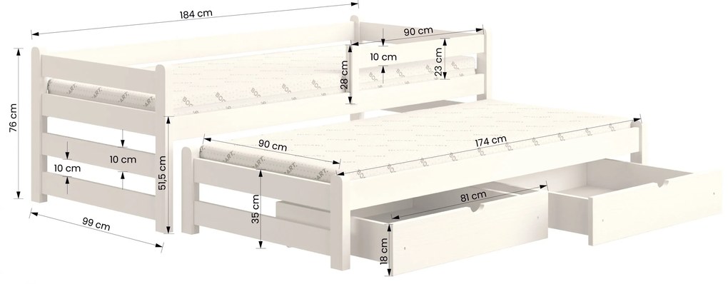Alis DPV 001 alul kihúzható gyerekágy - fehér, 90x180