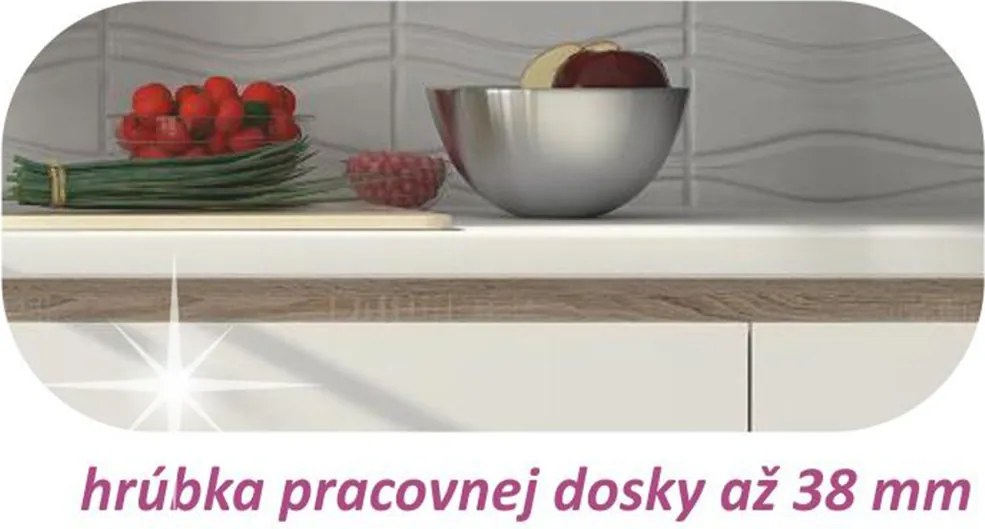 Konyhabútor, sonoma tölgy/fehér magasfényű HG, LINE NEW