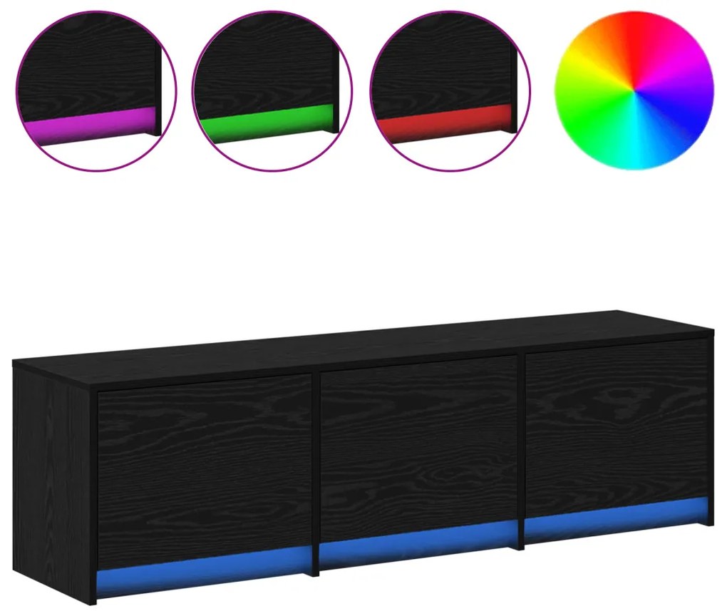 TV Szekrény LED Fekete Tölgy 140x34x40 cm Szerelt Fa