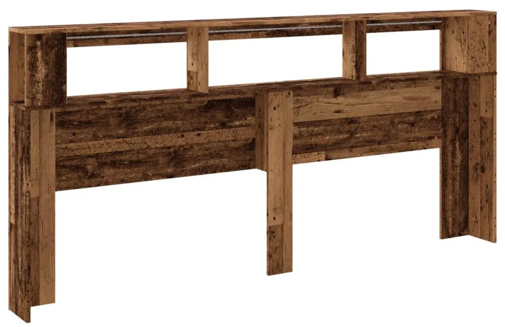 antik fa színű szerelt fa LED-es fejtámla 220x18,5x103,5 cm