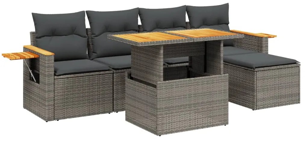 6 részes szürke polyrattan kerti ülőgarnitúra párnákkal