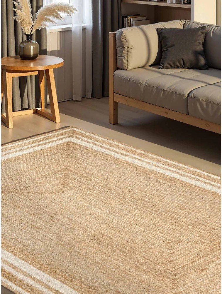 Krémszínű-natúr színű kétoldalas-kézi szövésű juta szőnyeg 120x170 cm Jutta – Hanse Home