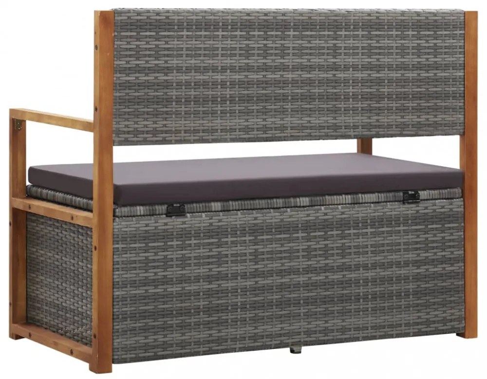 szürke polyrattan és tömör akácfa tárolópad 115 cm