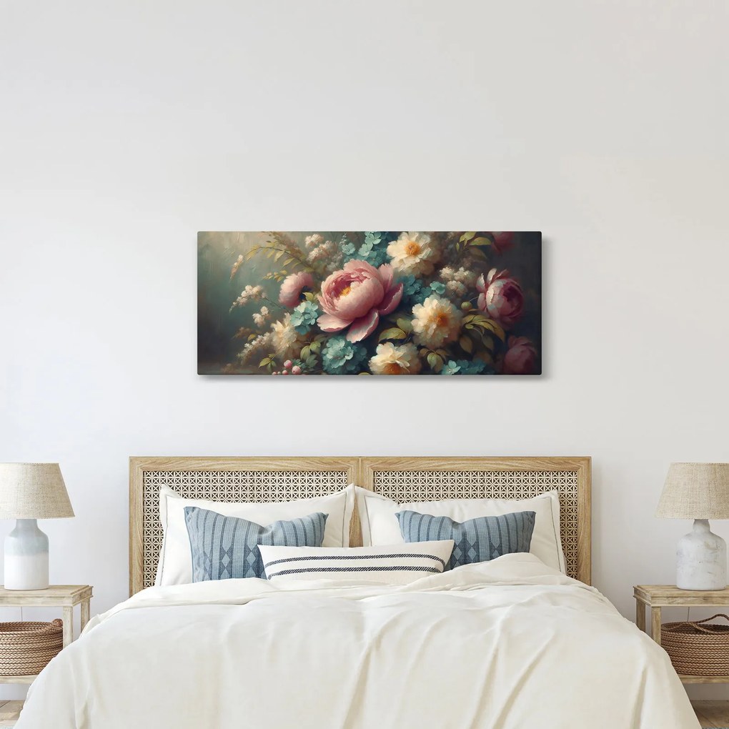Kép - Természet csendélet virágokkal - festmény (120x50 cm)