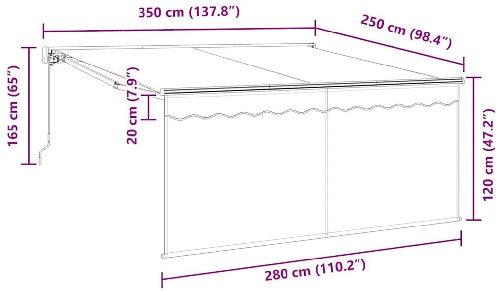 Behúzható napellenző Kék és antracit 350 x 250 cm