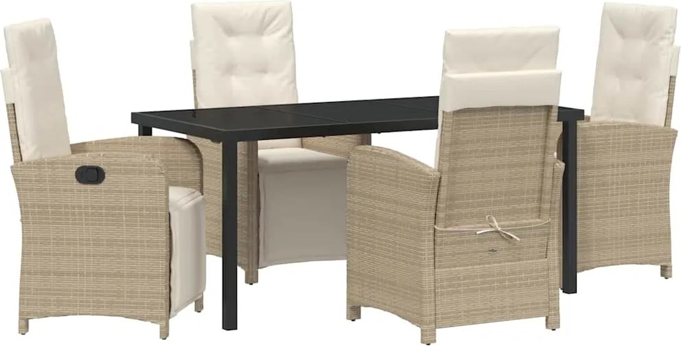 vidaXL Kert étkező szett párnával 5 pcs Bézs polirattan