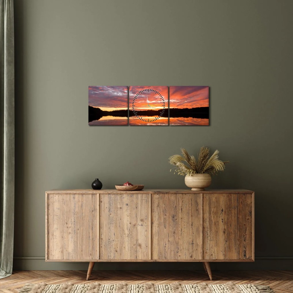 Kép - Naplemente a tó felett (órával) (90x30 cm)