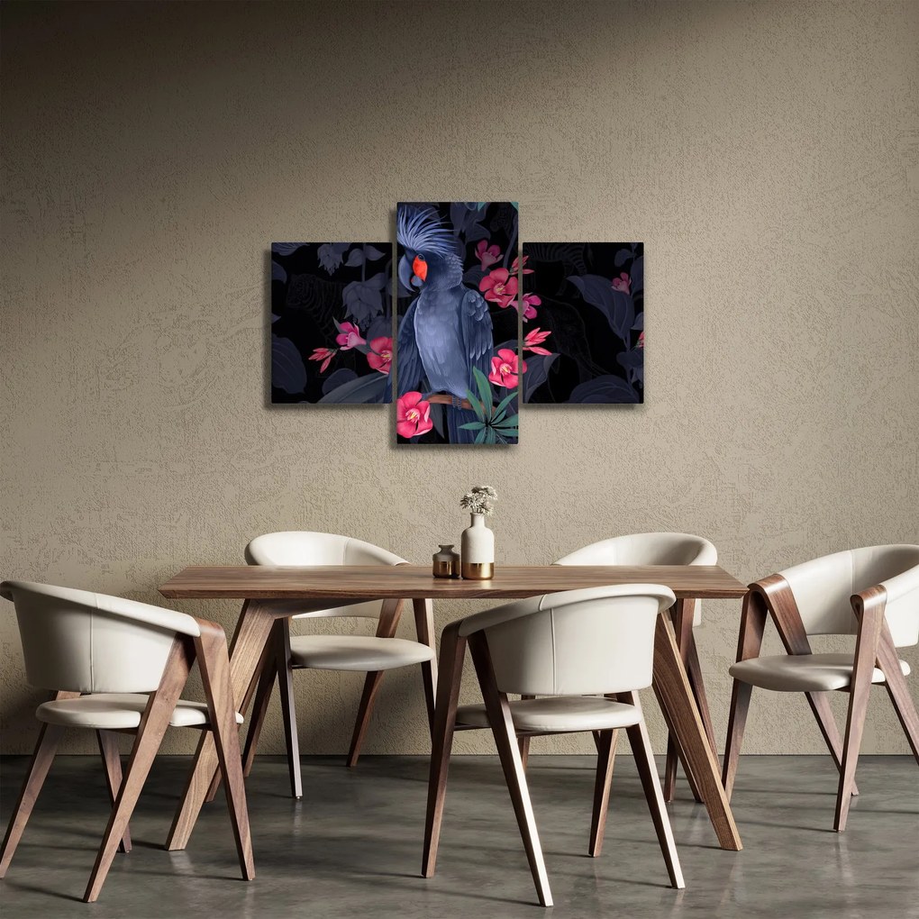 Kép - papagáj a virágok között (90x60 cm)