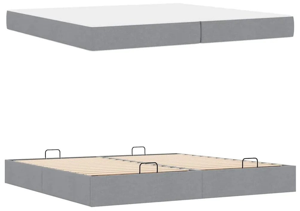 Ágykeret tárolóval Világosszürke 200 x 200 cm szövet