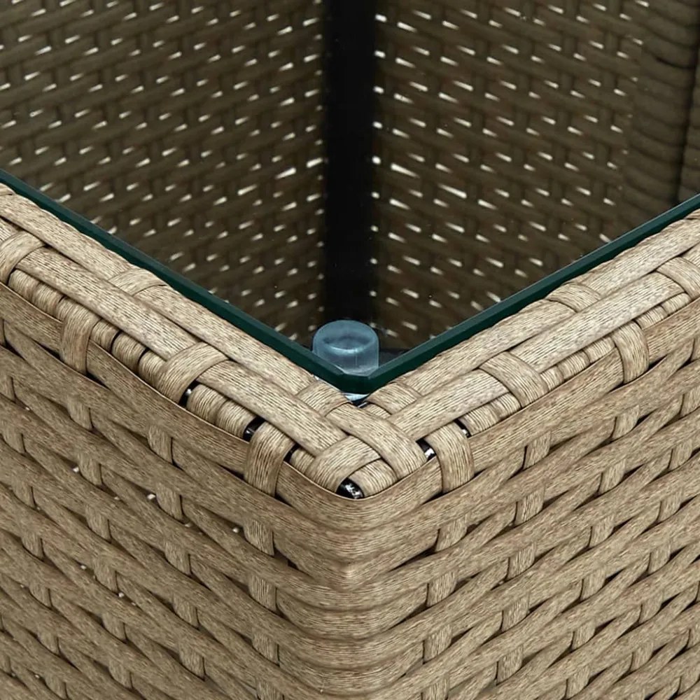 3 részes bézs polyrattan/üveg bisztrógarnitúra párnával