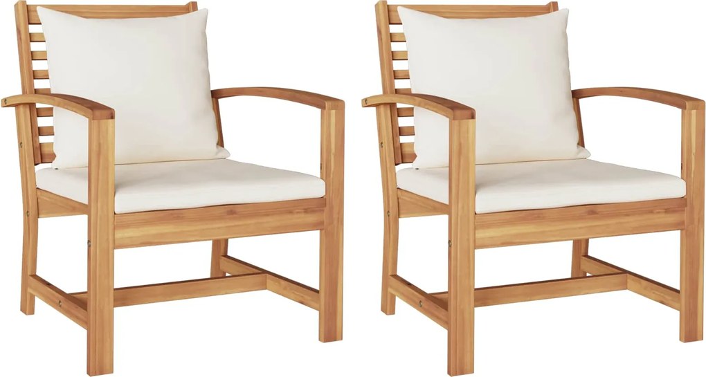 vidaXL Szék 2 pcs Barna és Krém 65 x 60 x 76,5 cm Tömör Teakfa