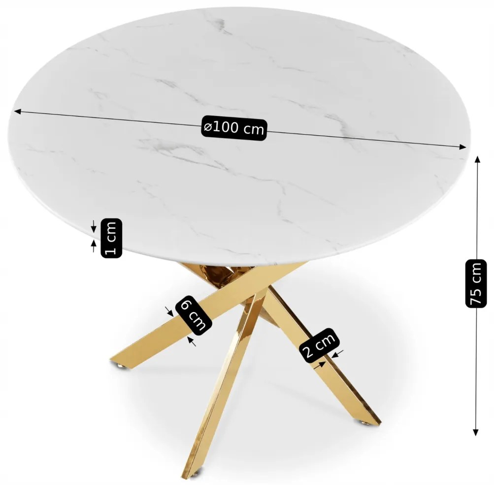 BALI asztal, 100 cm, fehér márvány/arany