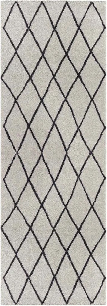 Vastag krémfekete shaggy szőnyeg,járda mintás Boho 80x200cm