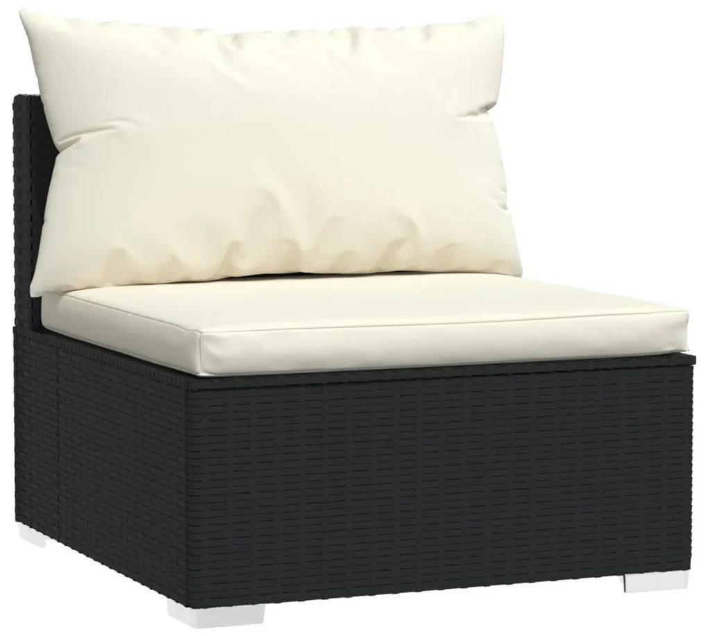 9 részes fekete polyrattan kerti ülőgarnitúra párnákkal