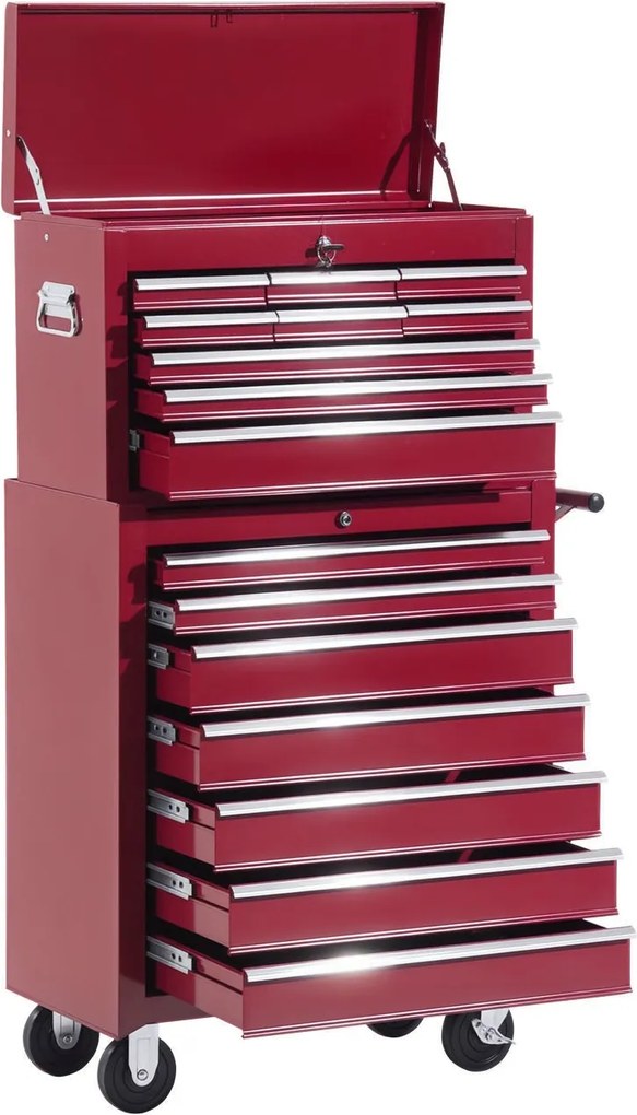 HOMCOM Szerszámtároló Kocsi Szerszámtartóval, Zárható Szerszámtartó Fiókokkal, Szerszámtartó Belső Rész, Kulcsokkal és Csúszásmentes Szőnyegekkel, Pir