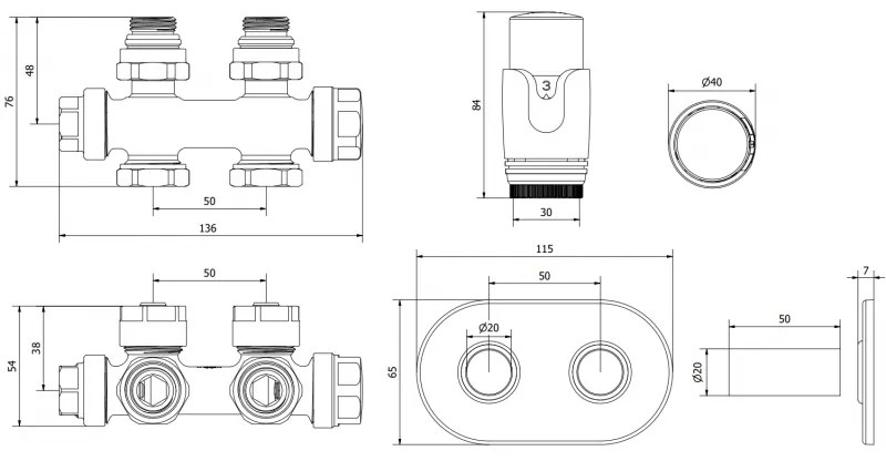 Mexen G00 Duplex termosztatikus készlet kerek kupakkal, DN50 szögletes/egyenes csatlakozással, arany fényes, W908-900-905-50
