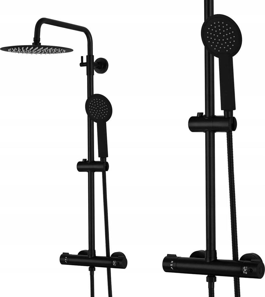 Fekete Zuhanyszett Zuhanyoszlop Nagy Esőztetővel 25CM Inea