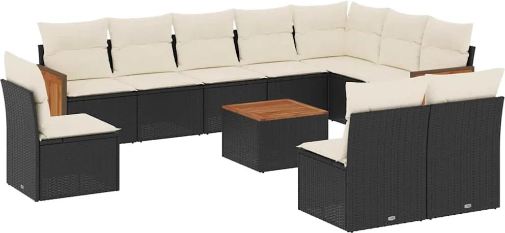 vidaXL 11 részes fekete polyrattan kerti ülőgarnitúra párnákkal