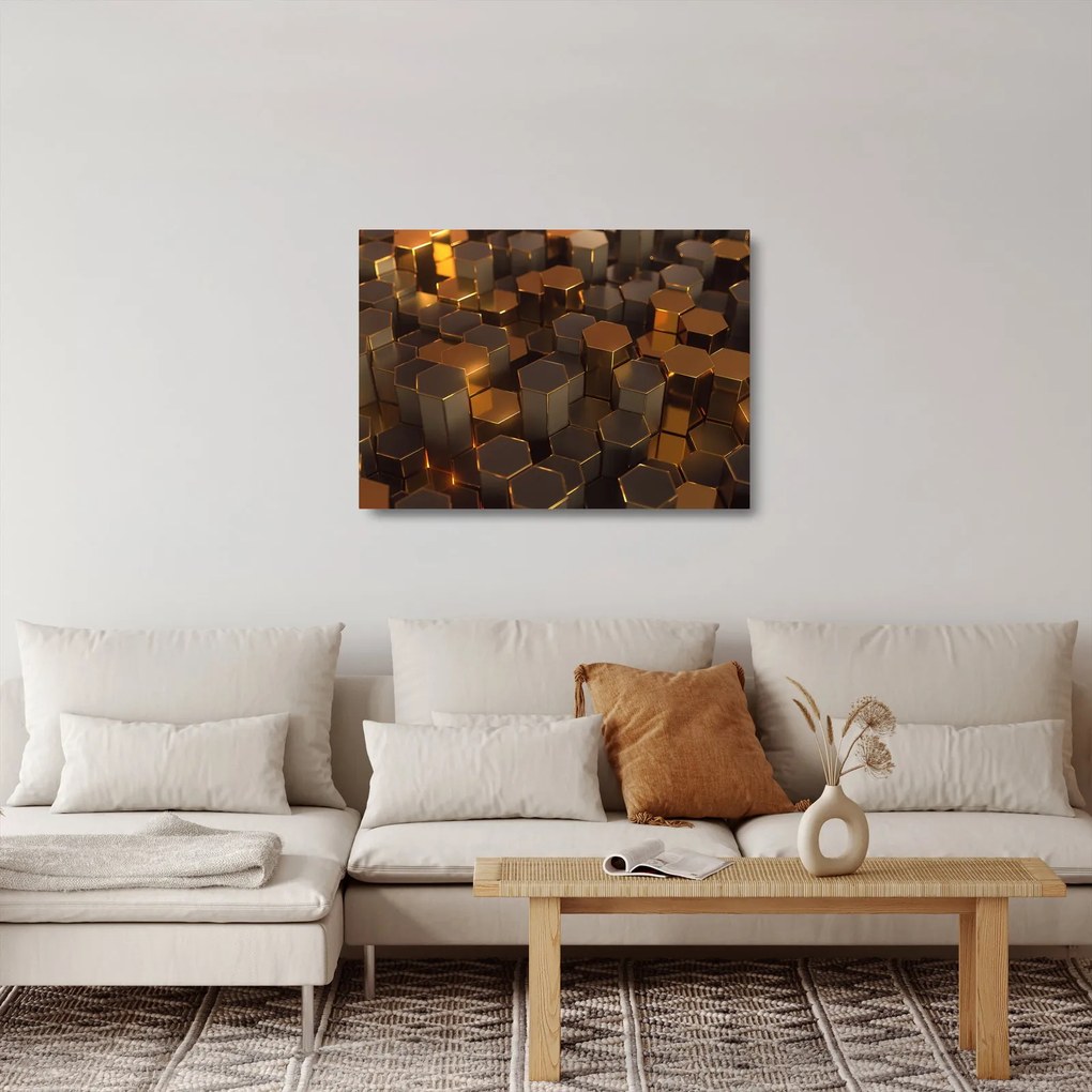 Kép - bronz hatszögek (üvegen) (70x50 cm)
