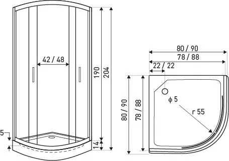 Malibu 80 íves zuhanykabin zuhanytálcával