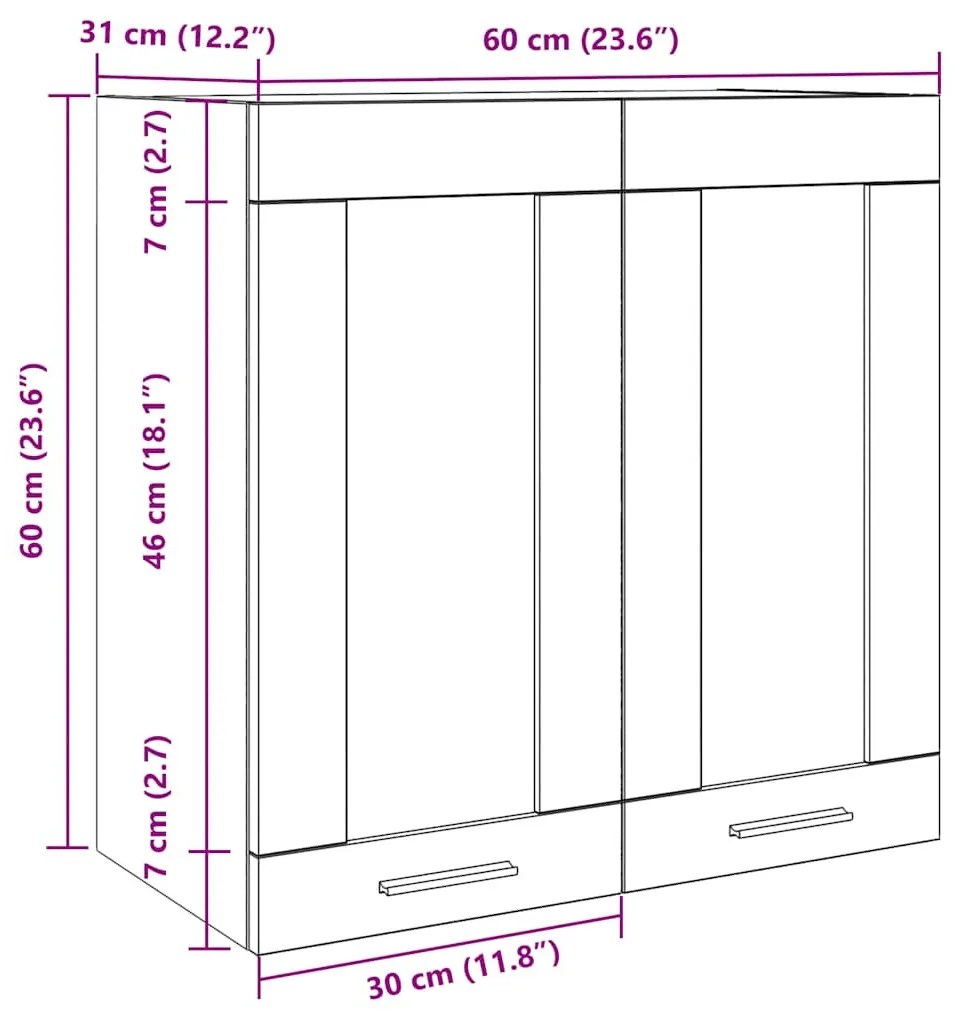 “Lyon” konyhai fali szekrény üvegajtóval kézműves tölgy