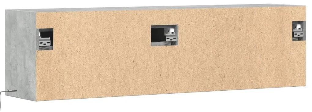betonszürke falra szerelhető TV-szekrény LED-del 140x31x38 cm