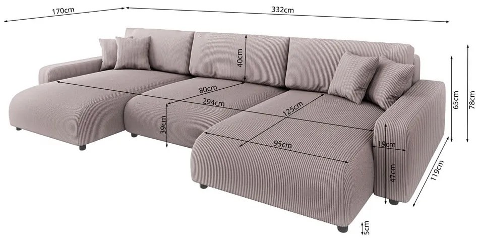 Világos rózsaszín kordbársony kinyitható tárolóhelyes sarokkanapé Sara – Ropez