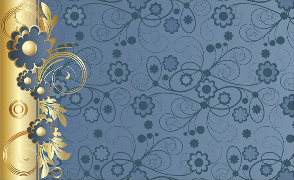 Fotótapéta Arany-kék vinil virágok 368x254 elegáns minta +ragasztó