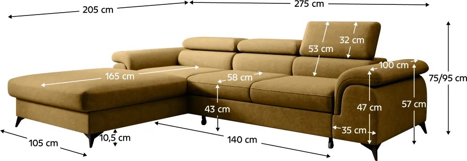 Kihúzható ülőgarnitúra, mustárszínű, balos, HORTY ROH