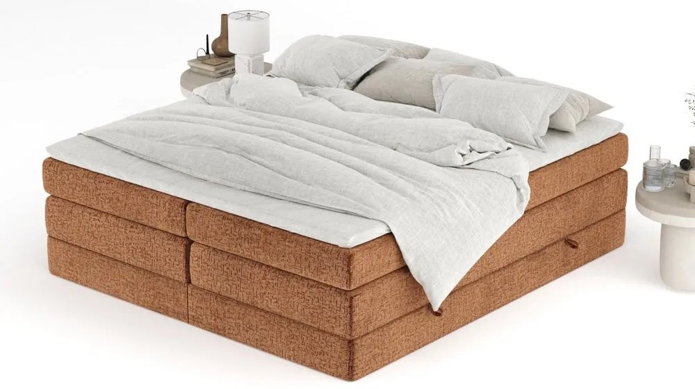 Narancssárga ágyneműtartós boxspring ágy ágytámla nélkül 200x200 cm Juniper – Maison de Rêve