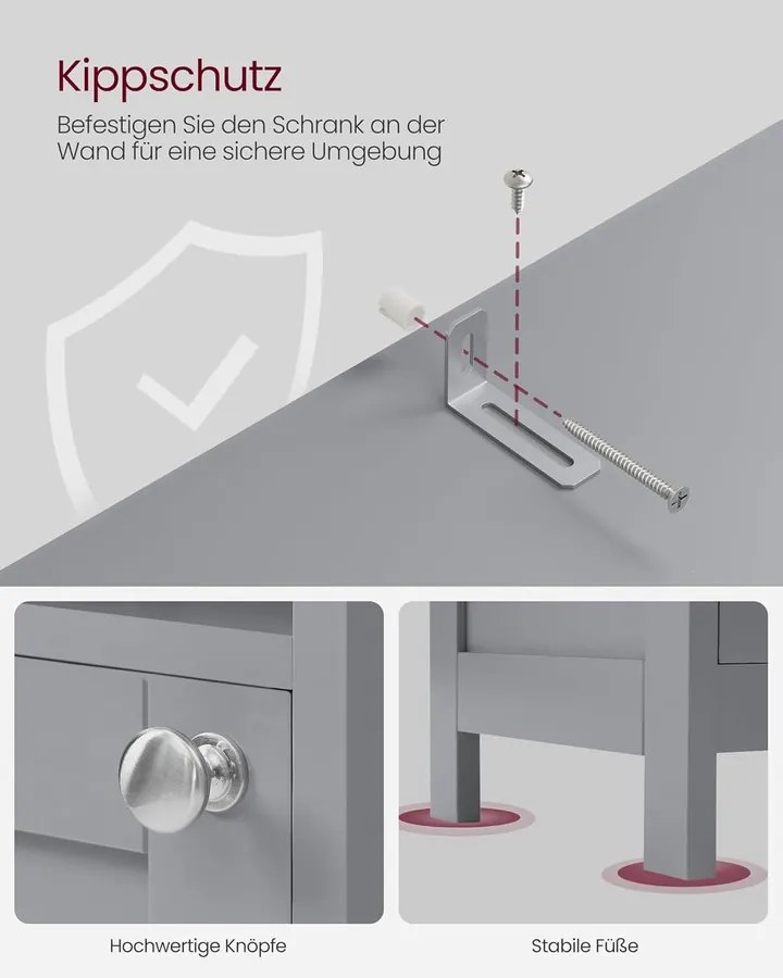 VASAGLE fürdőszobaszekrény világítással 30x30x170 cm, szürke