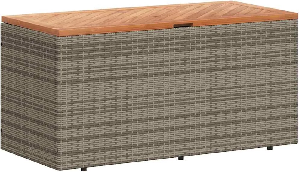 Szürke Polyrattan És Akácfa Kerti Tárolóláda 110 X 50 X 54 Cm