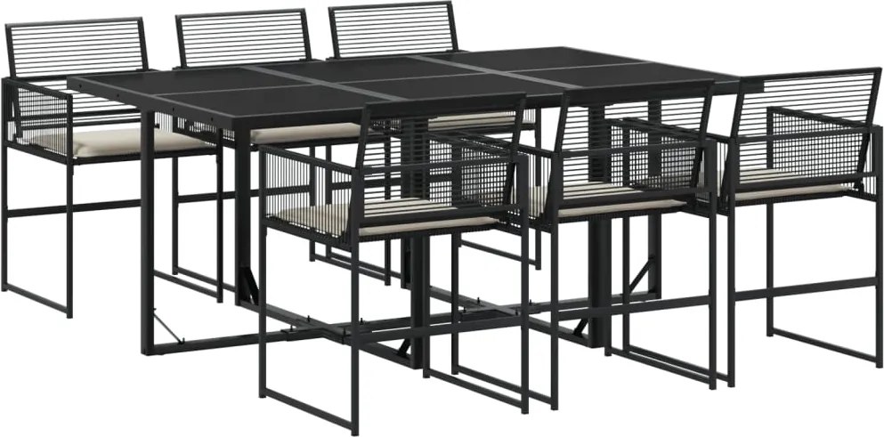 vidaXL 7 részes fekete polyrattan kerti étkezőgarnitúra párnával