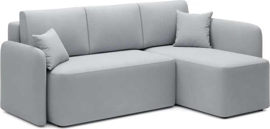 Világosszürke bársony kinyitható-tárolóhelyes sarokkanapé (jobb oldali-heverő résszel) Hadson – ELTAP
