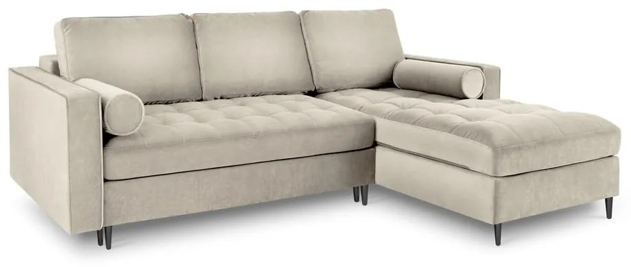 Santo bézs kinyitható bársony sarokkanapé, jobb oldali - Milo Casa