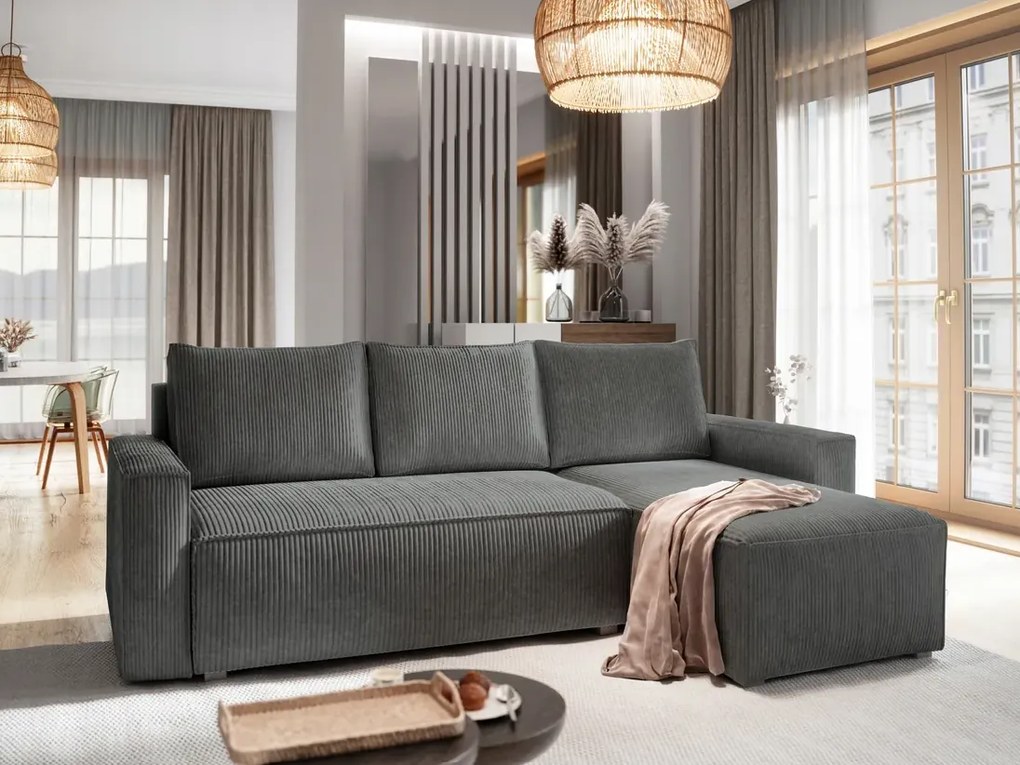 AKCIÓ Szürke sarokkanapé SMART COSARO, kétoldalas + 2 párna INGYEN II. minőség