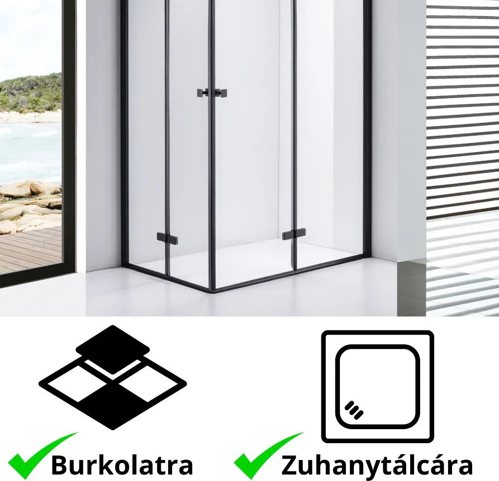 Stuxi Verona Duo Black 110x90 aszimmetrikus két csuklóajtós zuhanykabin 6 mm vízlepergető üveggel, fekete
