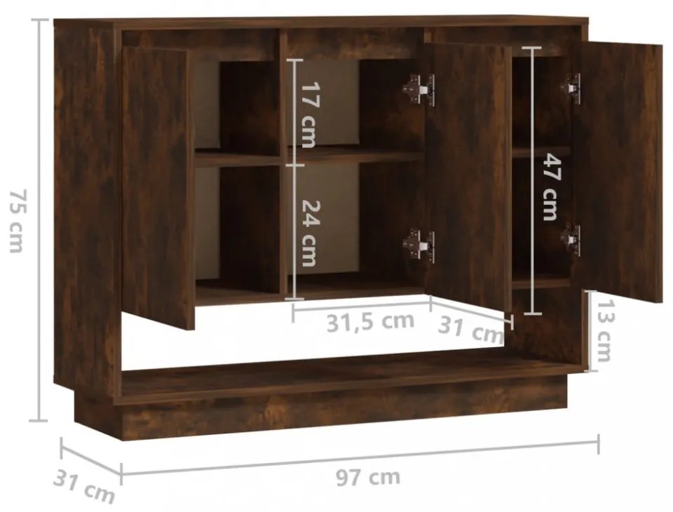 füstös tölgy színű szerelt fa tálalószekrény 97 x 31 x 75 cm